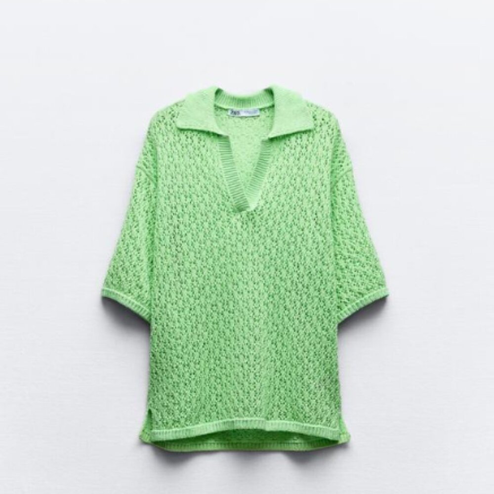 Zara pointelle knit oversized polo sweater. Size S-M. NWT!